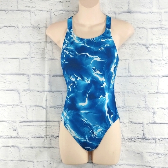 🎟️BOGO FREE🎟️Nike One Piece Swim Suit Blue White Sz 32 (wms 6) - Picture 1 of 5